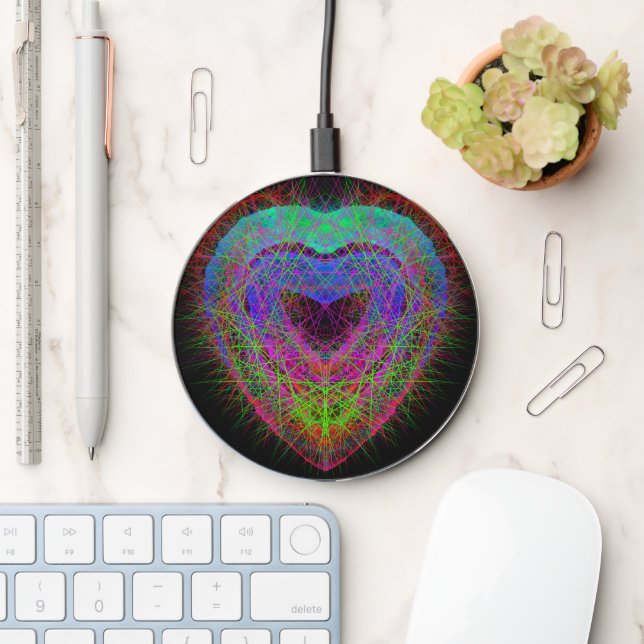 Colorful fun neon Graffiti sparkling heart design Wireless Charger (Desk)