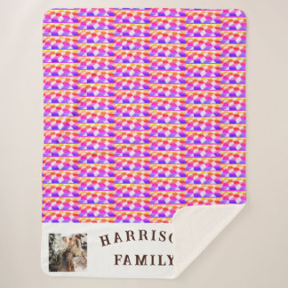 Colorful Fun Pattern Family Photo and Name Sherpa Blanket