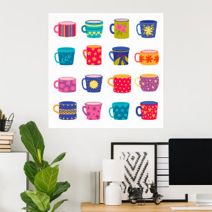 Colorful Fun Patterned Coffee Mug Set  Poster