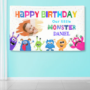 Colorful Fun Photo Little Monster Birthday Party Banner