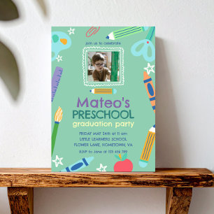Colorful Fun Photo Preschool Graduation Invitation