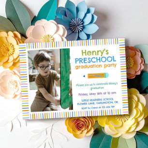 Colorful Fun Photo Preschool Graduation Invitation