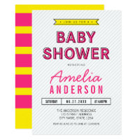 Colorful Fun Pink and Yellow Modern Baby Shower Card
