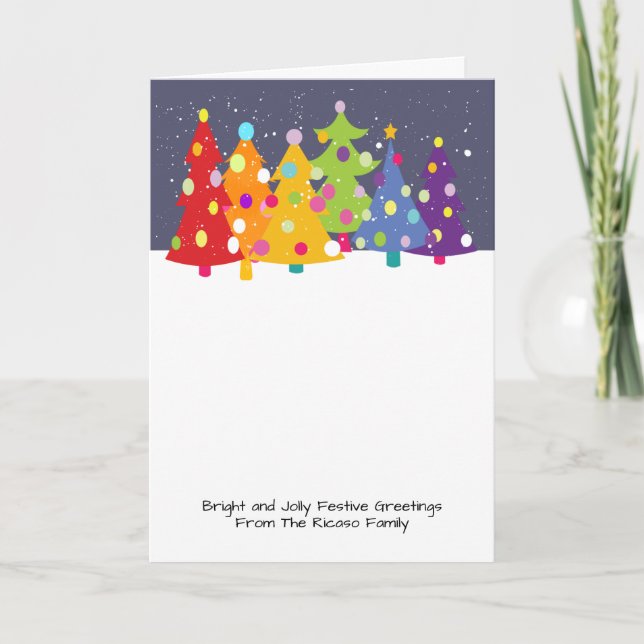 Colorful Fun Rainbow Christmas Trees Holiday Card (Front)