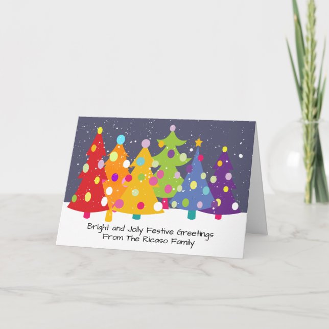 Colorful Fun Rainbow Christmas Trees Holiday Card (Front)