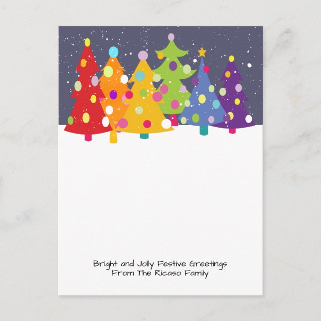 Colorful Fun Rainbow Christmas Trees Holiday Postcard (Front)