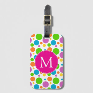Colorful Fun Rainbow Dots Pink Monogram Luggage Tag