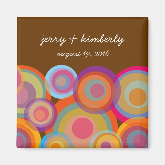Colorful Fun Rainbow Pop Circles Modern Save Date Magnet (Front)