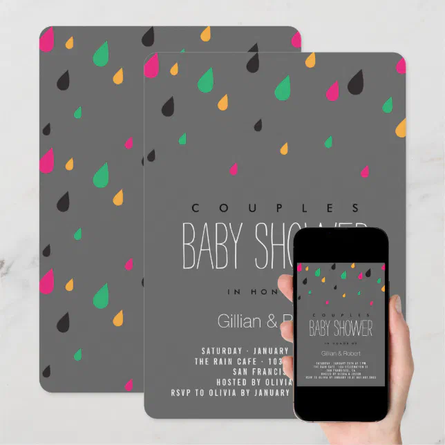 Colorful Fun Raindrops Couples Baby Shower Invite | Zazzle