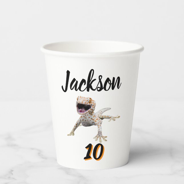 Colorful Fun Reptile Child's Birthday Paper Cups (Back)