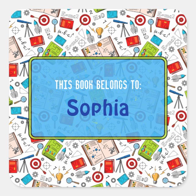 Colorful Fun School Science Pattern Personalized S Square Sticker (Front)