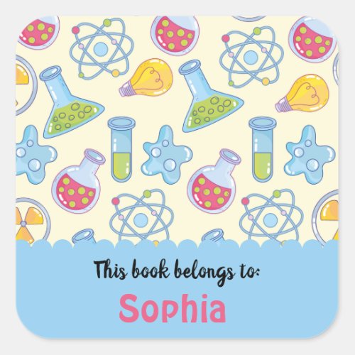 Colorful Fun School Science Pattern Personalized S Square Sticker