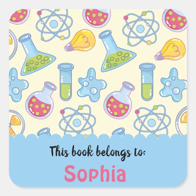 Colorful Fun School Science Pattern Personalized S Square Sticker (Front)