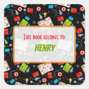 Colorful Fun School Science Pattern Personalized Square Sticker