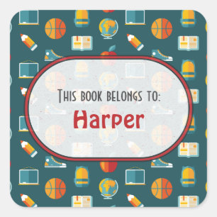 Colorful Fun School Supplies Pattern Personalized Square Sticker