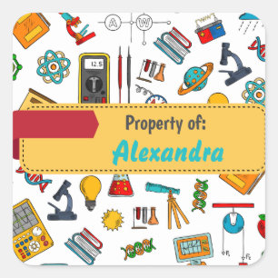 Colorful Fun School Supplies Pattern Personalized Square Sticker