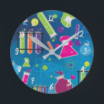 Colorful Fun Science Chemistry Personalized Office Round Clock<br><div class="desc">Customize with any text.</div>