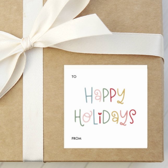 Colorful Fun Script Happy Holidays Gift Square Sticker (Creator Uploaded)