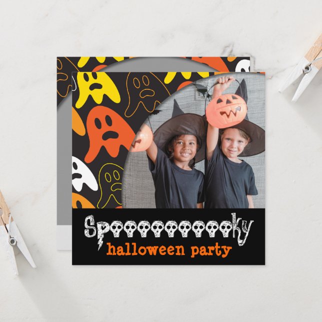 Colorful Fun Spooky Ghosts Kid's Halloween Party Invitation (Front/Back In Situ)