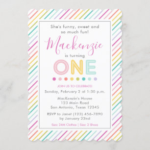 Colorful Fun Stripes First Birthday Invitation