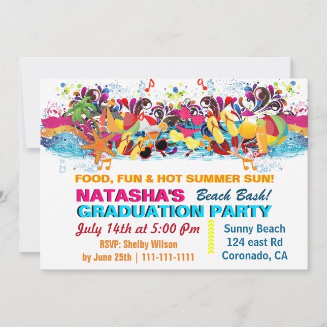 Colorful Fun Summer Beach Graduation Party  Invitation (Front)