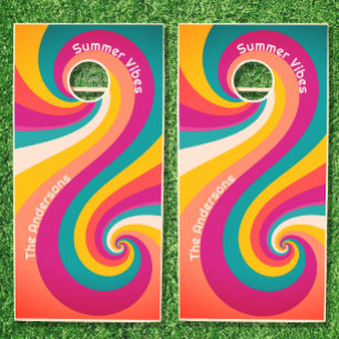 Colorful Fun Summer Vibes Personalized Cornhole Set
