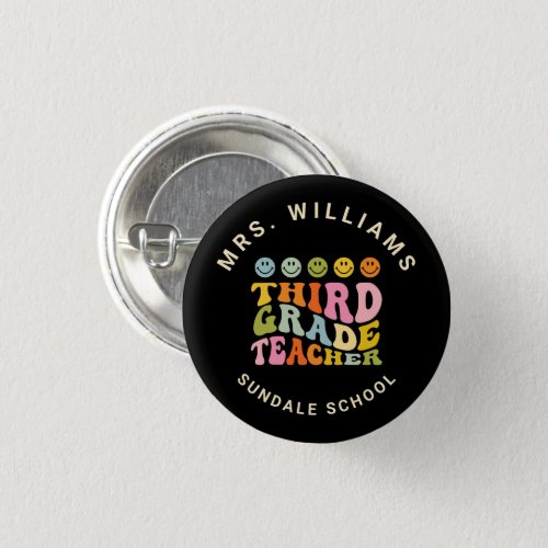 Colorful Fun Third Grade Teacher Custom Name Button