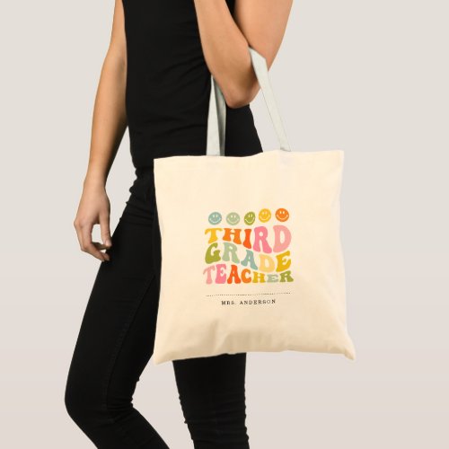 Colorful Fun Third Grade Teacher Custom Name Tote Bag
