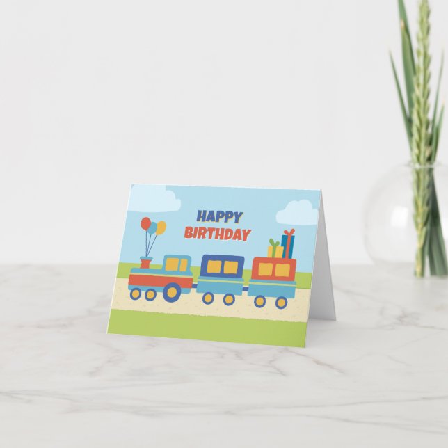 Colorful fun train birthday card (Front)