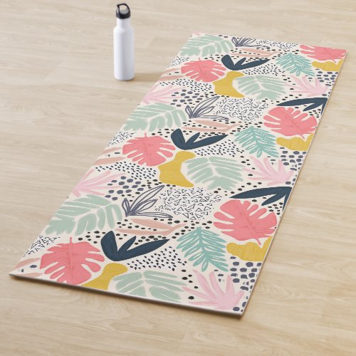 Colorful Fun Tropical Collage Pattern Yoga Mat