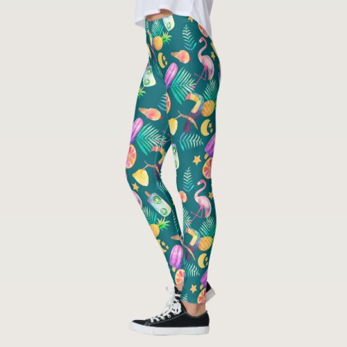 Colorful Fun Tropical Summer Pattern Leggings