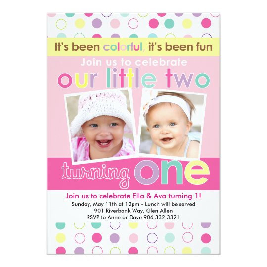 Colorful Fun Twin S First Birthday Invitation Zazzle Colorful Fun Twin S First Birthday Invitation