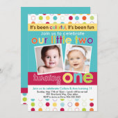 Colorful Fun Twins First Birthday Invitation (Front/Back)