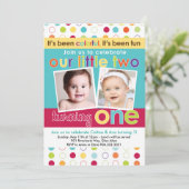 Colorful Fun Twins First Birthday Invitation (Standing Front)