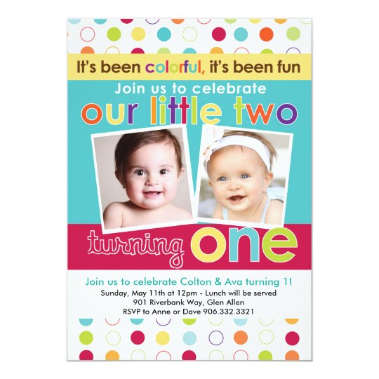 Colorful Fun Twins First Birthday Invitation | Zazzle.com