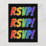 [ Thumbnail: Colorful, Fun, Vibrant Rainbow Letters "RSVP!" Postcard ]