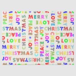 Colorful Fun Whimsical Christmas Script Decoupage Tissue Paper
