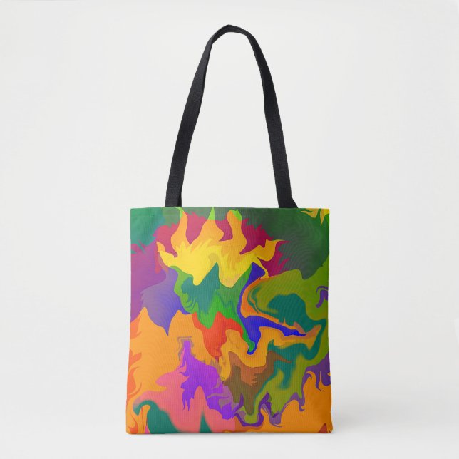 Colorful Funky Abstract Swirly Camouflage Tote Bag (Front)