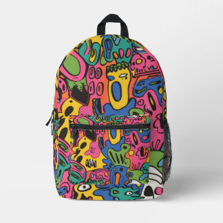 Colorful Funky Cartoon Doodle Pattern Kids Printed Backpack