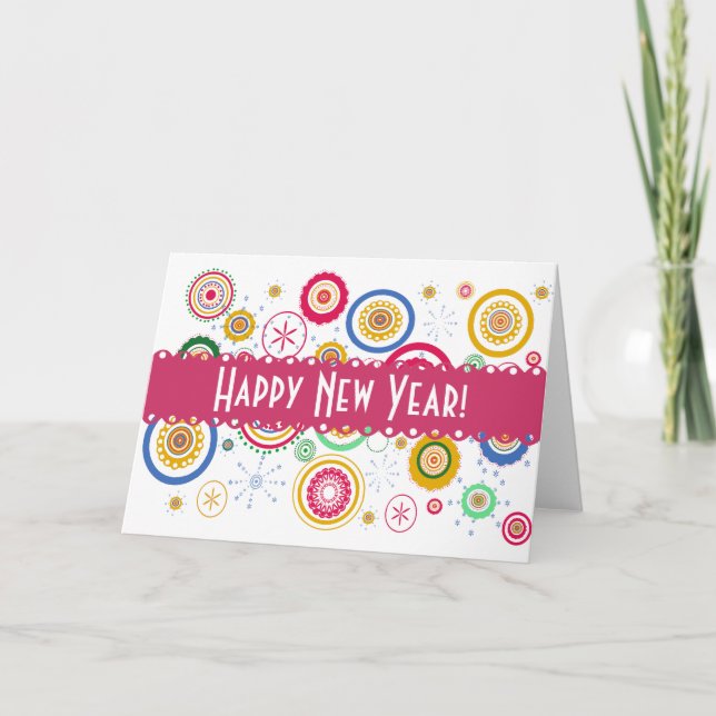 Colorful Funky Circles Holiday Card (Front)