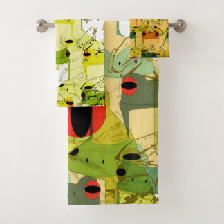 Colorful Funky Frogs Bath Towel Set