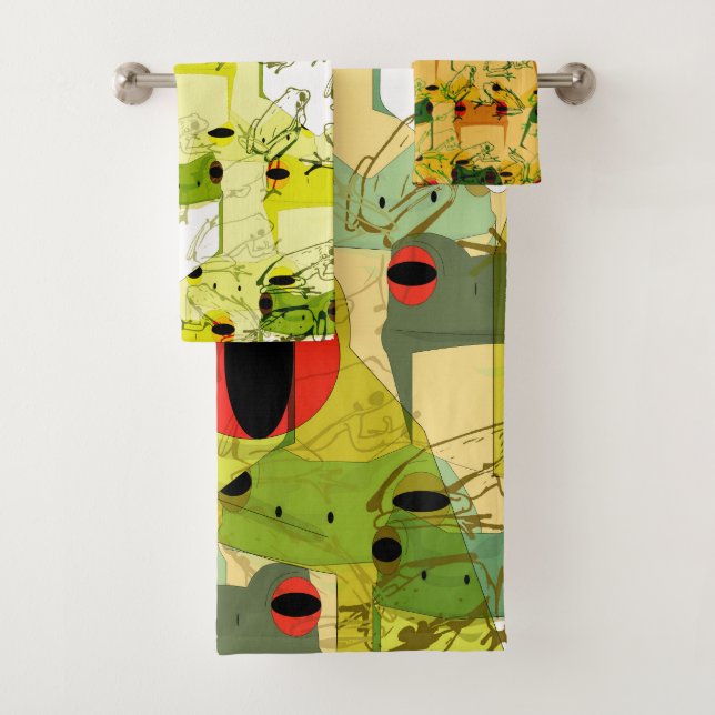 Colorful Funky Frogs Bath Towel Set (Insitu)