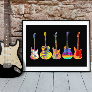 Colorful Funky Guitar Art on Black Photo Print