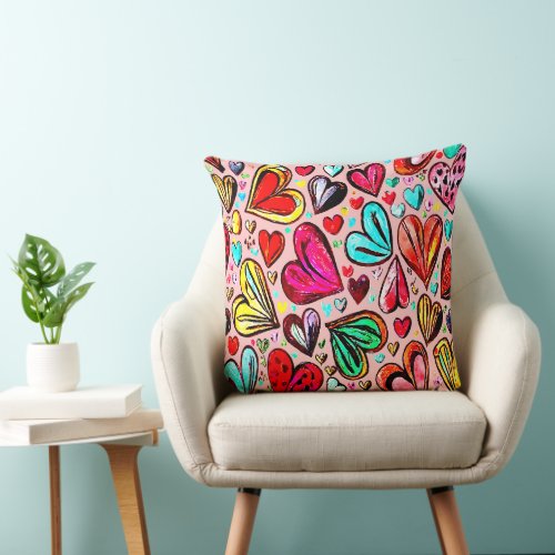 COLORFUL FUNKY_HEART PATTERN VALENTINES THROW PILLOW
