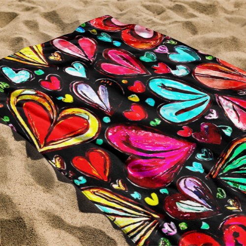 COLORFUL FUNKY_HEART SUMMER PATTERN  BEACH TOWEL