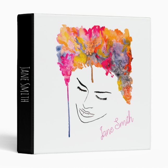 Colorful funky lady cool hair 3 ring binder (Front/Spine)