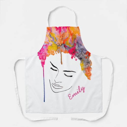 Colorful funky lady cool hair apron