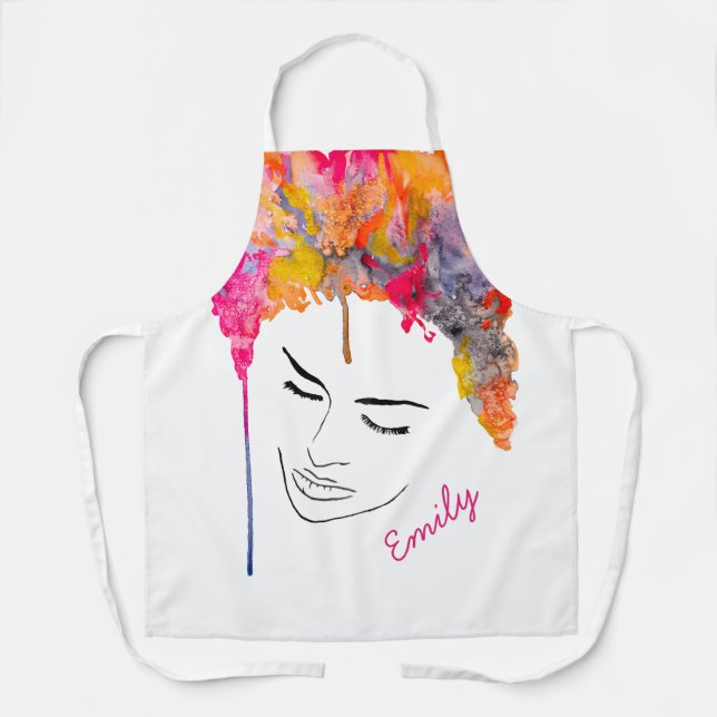 Colorful funky lady cool hair apron (Front)