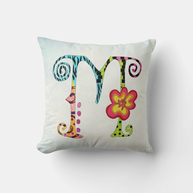 Colorful Funky Letter M Monogram Throw Pillow (Front)