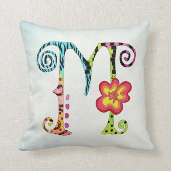 Colorful Funky Letter M Monogram Throw Pillow by gidget26 at Zazzle